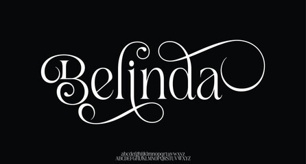 Belinda, premium luxury elegant alphabet letters and numbers. Vintage wedding typography classic serif font decorative vintage retro. creative vector illustration