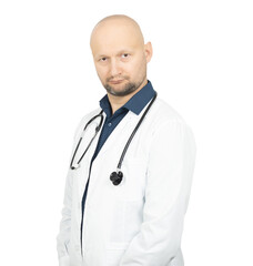 Confident Doctor Posing in White Coat with Stethoscope