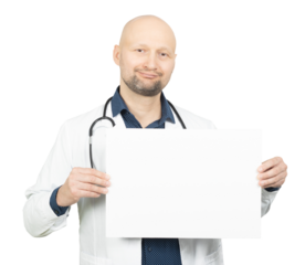 Doctor Holding a Blank Sign with a Friendly Smile