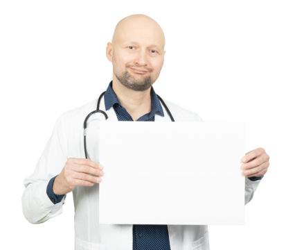 Doctor Holding a Blank Sign with a Friendly Smile