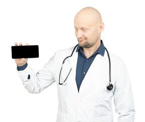 Doctor Holding Smartphone and Smiling Confidently