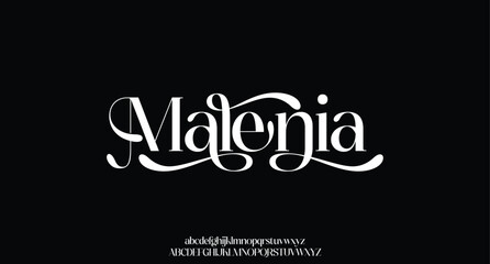 Malenia, premium luxury elegant alphabet letters and numbers. Vintage wedding typography classic serif font decorative vintage retro. creative vector illustration