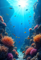 Vivid underwater scene showcasing a coral reef