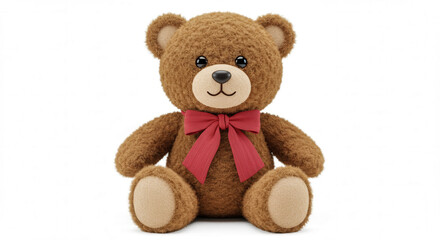 Obraz premium A teddy bear with a red bow around its neck. The bear is sitting on a black background