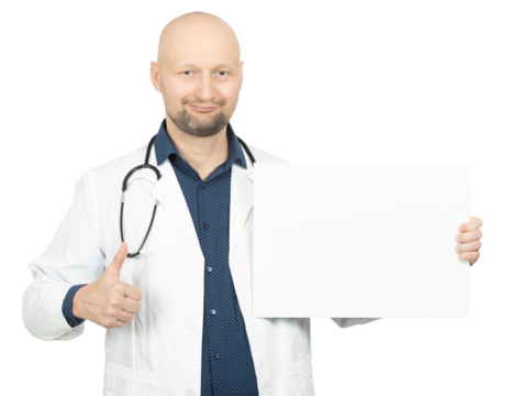 Doctor Showing a Blank Sign with Thumbs Up