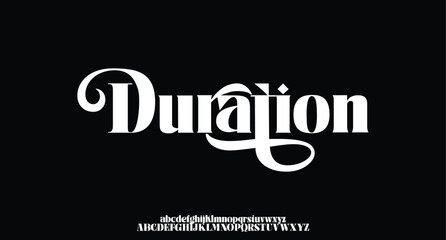 Duration, premium luxury elegant alphabet letters and numbers. Vintage wedding typography classic serif font decorative vintage retro. creative vector illustration