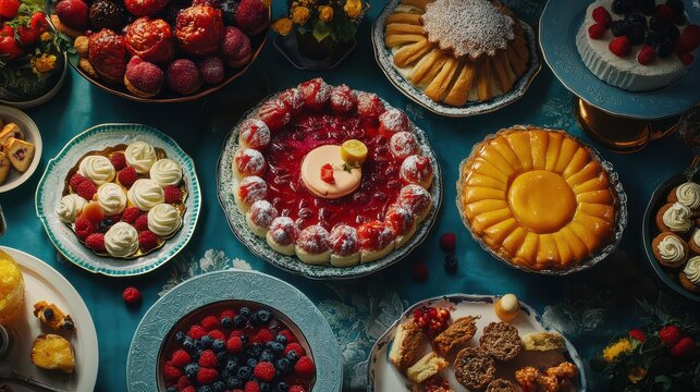 Creative Table Spread with Assorted Desserts.