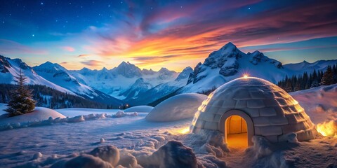 Mystical Mountain Igloo: Bokeh Winter Ritual, Snowscape Photography