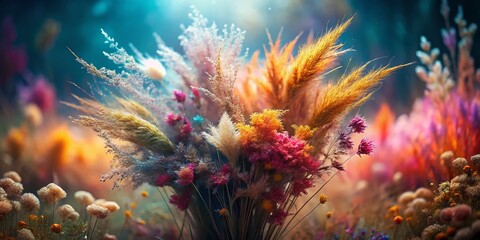 Fototapeta premium Dried Grass Floral Bouquet: Long Exposure Photography - Rustic Autumn Still Life