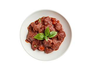 A plate of delicious beef curry isolated on white background.