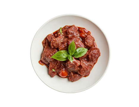 A plate of delicious beef curry isolated on white background.
