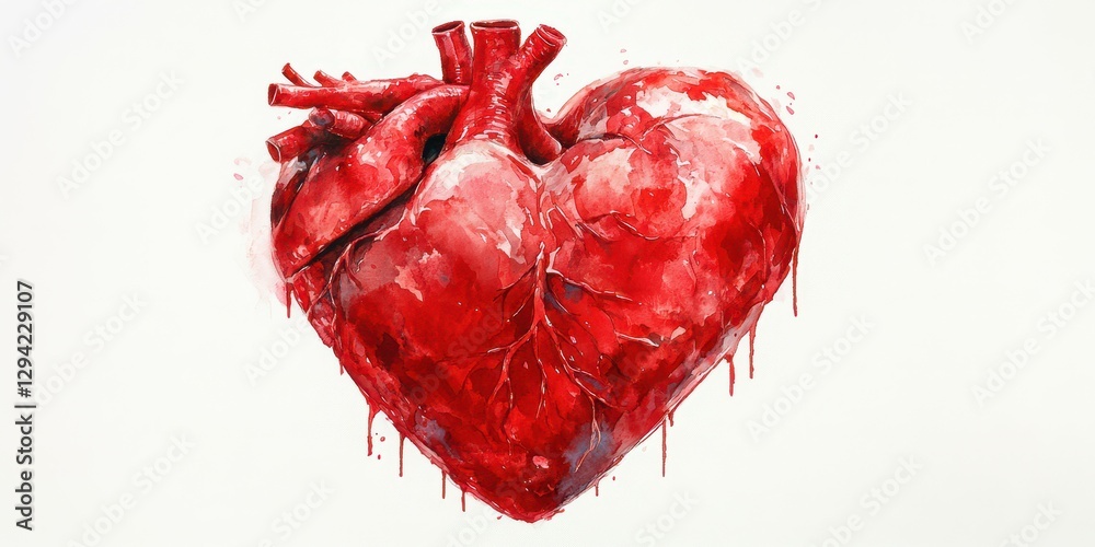 Fototapete detailed rendering of an anatomical human heart in a vivid red color scheme, showcasing intricate st