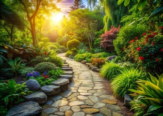 Natural Stone Walkway Path, Garden Stepping Stones, Outdoor Pathway, Cobblestone Walk, Landscaping Design