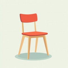 Red wooden chair with light green background in minimalist style.