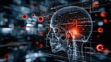 Obraz premium Virus infection in brain medical anatomy illustration futuristic scan