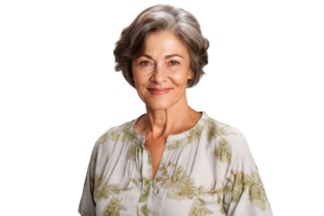 Happy old lady smiling isolated on transparent background