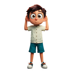 Young Boy with Hands on Ears in 3D Animation