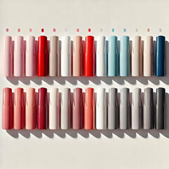 Fototapeta premium A clean, minimalist illustration of nail polish swatches in various colors arranged in a row on a white isolated background, highlighting the versatility of nail designs.