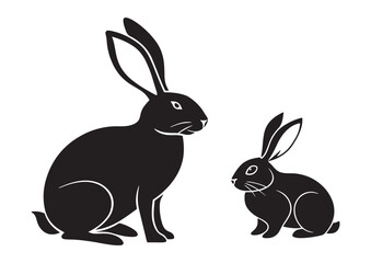 Obraz premium Black Rabbit Silhouette with Baby Bunny Vector Illustration