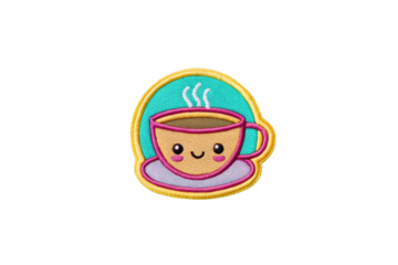 Cute Embroidered Patch with Smiling Coffee Cup Design for Apparel and Accessories