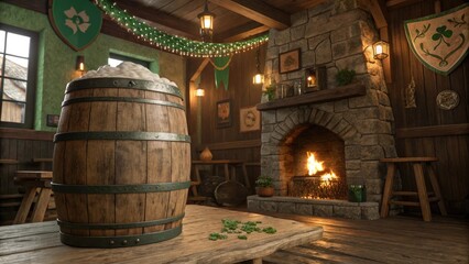 Naklejka premium Vintage illustration of a beer barrel and mug with barley against a textured background