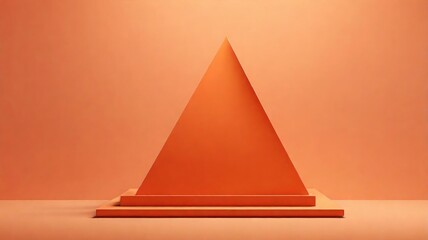 Minimalist background with an embossed 3D shape. Orange Gradient Surface with Raised Triangle. 3D render.