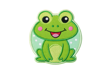 Cute Green Frog Patch with Happy Expression and Round Shape Design for Creative Projects