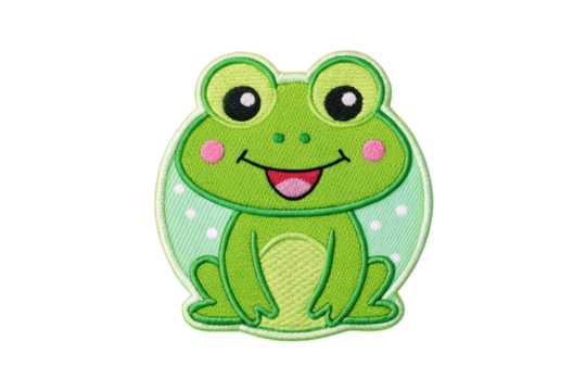 Cute Green Frog Patch with Happy Expression and Round Shape Design for Creative Projects