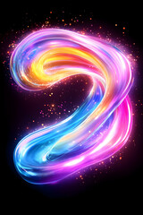 Abstract swirling light, vibrant colors, dark background