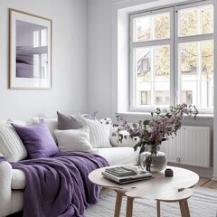 Living Room Decoration with Sofa and Flowers by Window