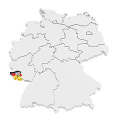 Germany and all its states. The state Saarland highlighted and covered according to official flag. Isolated on transparent background