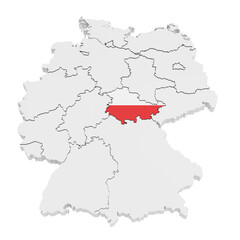 Germany and all its states. The state Thuringia (Thüringen) highlighted and covered according to official flag. Isolated on transparent background