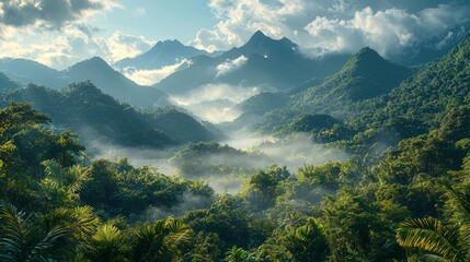 View of a mountain range in the distance, with a peaceful valley in the foreground, natural spa backdrop