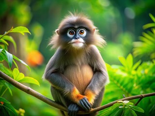 Fototapeta premium Dusky Leaf Monkey in Southern Thailand Rainforest - Wildlife Stock Photo