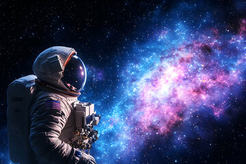 Astronaut gazing at nebula in space