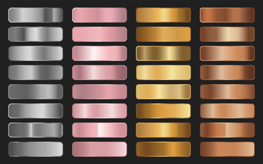 Collection of gold, silver, bronze and rose gold gradients. Brilliant plates with metallic effect. Vector illustration