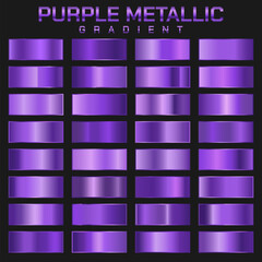 Collection of purple metallic gradient. Brilliant plates with metallic effect. Vector illustration