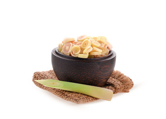 lemongrass  and slice in wood bowl on  transparent.