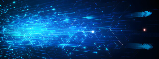 Obraz premium Blue technology background with arrow and tech vector elements for design template 