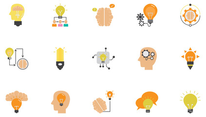 Set of vector icons representing an idea like light bulbs and brain with white background