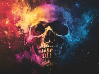 A colorful skull against a colorful background looks artistic