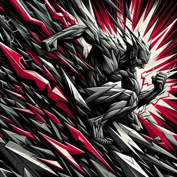 Agitated Angles Jagged angles in charcoal and crimson clash aggr