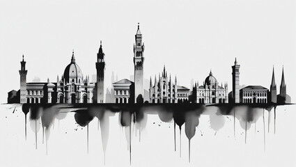 Fototapeta premium Timeless Milan: A Black and White Watercolor Skyline
