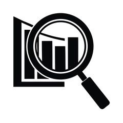 Focused magnifying glass silhouette closely examining detailed financial reports for accurate analysis during review