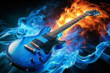 Obraz premium Electric Blue Guitar Flames: Intense Rock Music Stock Photo