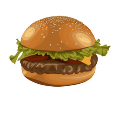 Hamburger or cheeseburger cartoon vector icon on white background