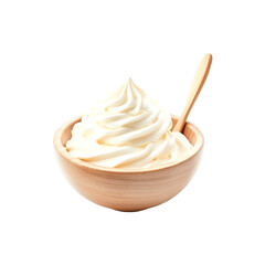 Creamy Whipped Topping in Wooden Bowl Delicious Dessert Spooned Treat