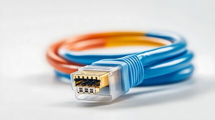 A Detailed Image of a Blue and Orange Ethernet Cable