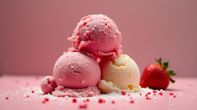 Présentation de glace vanille fraise