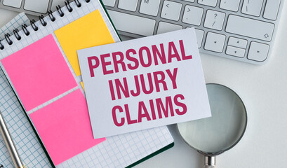 A pink and yellow sticky note with the word personal injury claims written on it